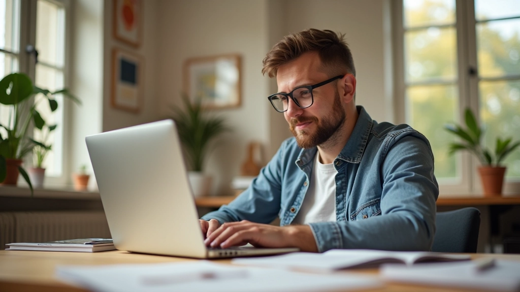 Créateur mettant à jour ses annonces de vente en ligne avec photos professionnelles de ses créations