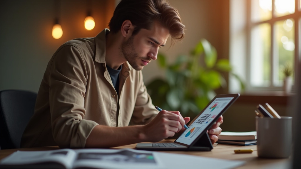 Designer travaillant sur une création numérique à l'aide d'une tablette graphique dans un studio lumineux