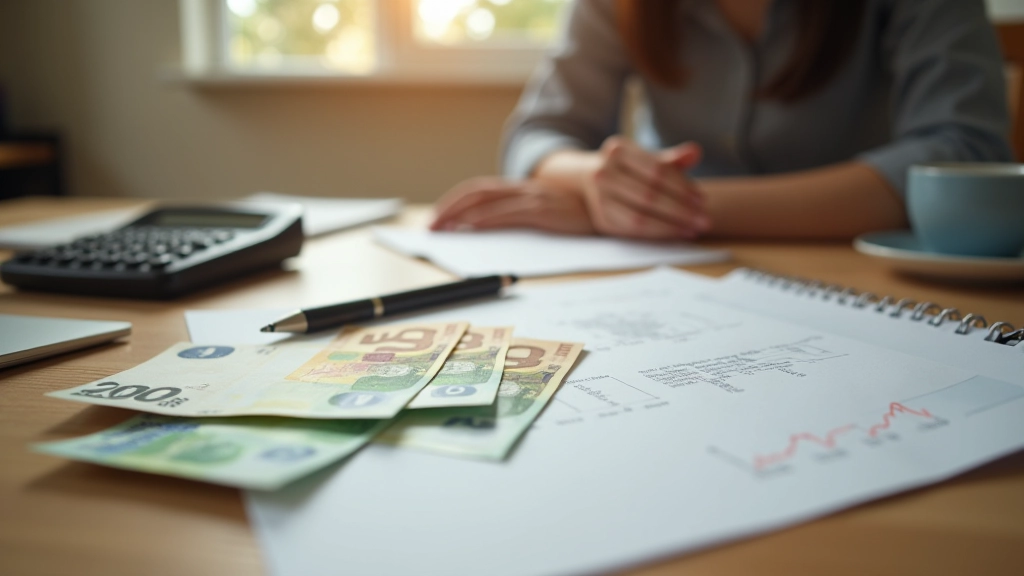 Gros plan de billets d'euros sur un bureau avec stylo et carnet de calcul de budget