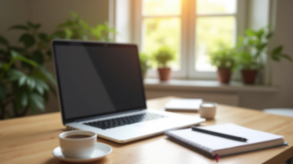 Espace de travail moderne avec ordinateur portable et café pour le freelance