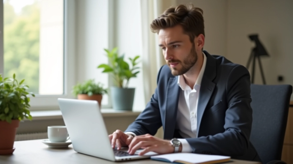 Ordinateur portable ouvert sur un bureau avec notes manuscrites et une tasse de café